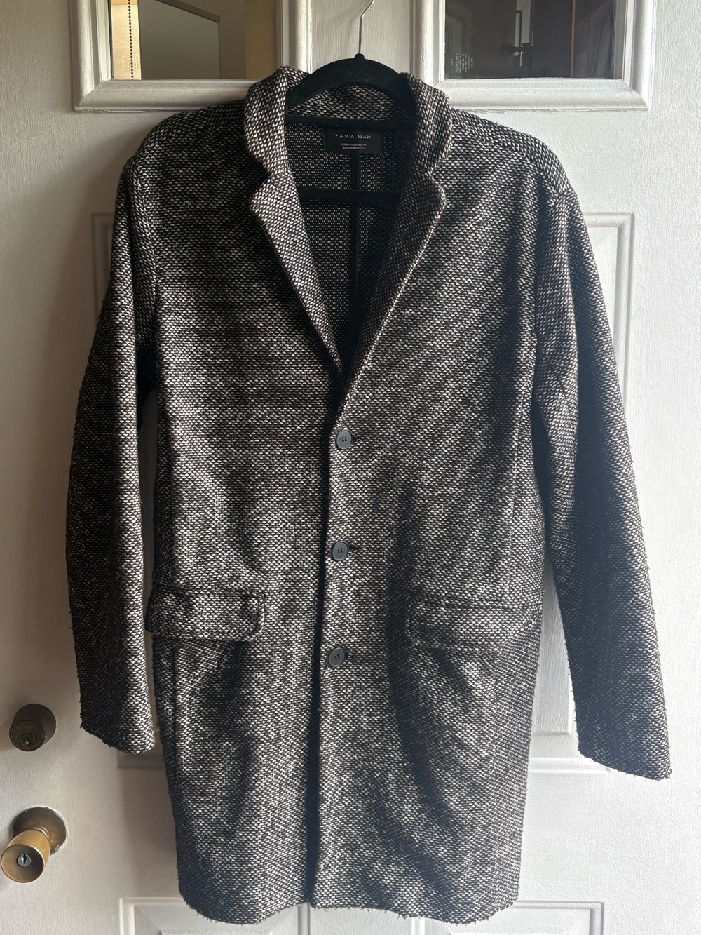 Zara Man Black Label Overcoat Jacket Wool Blend Tweed Office US 38/ M